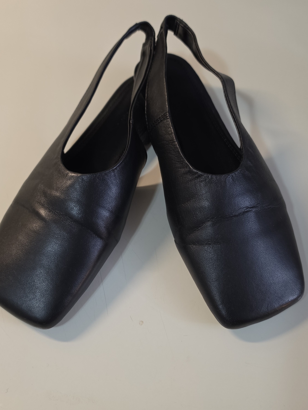 Topshop Black Leather Slingback Square Toe Flats